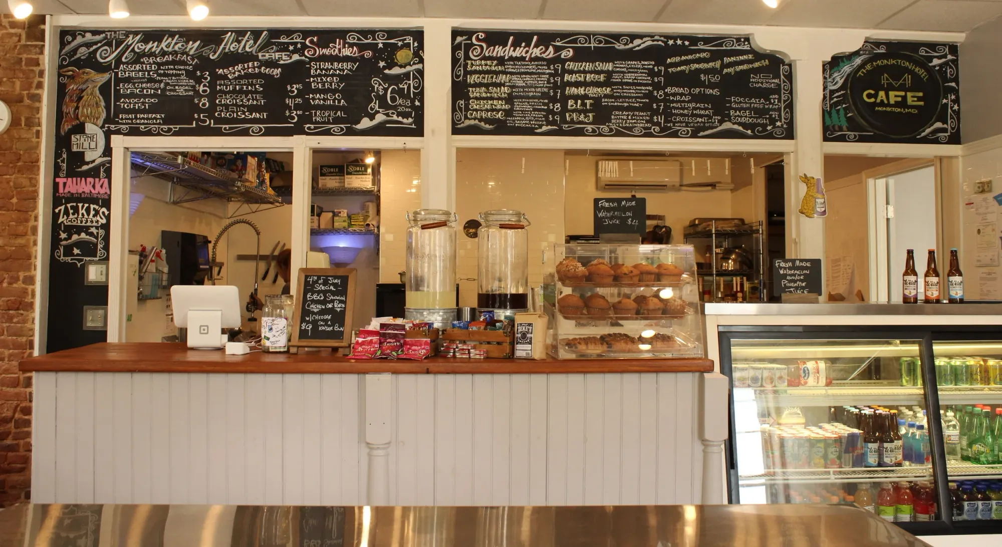 The Monkton Hotel Cafe counter and chalkboard menus