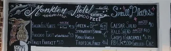 The Monkton Hotel Cafe menu board
